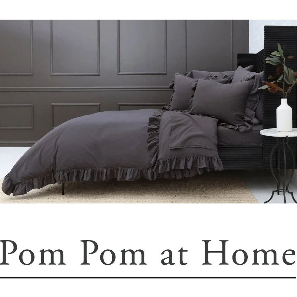 POM POM at HOME Rowan Crinkled Cotton Duvet Cover Set KING Midnight NEW $345